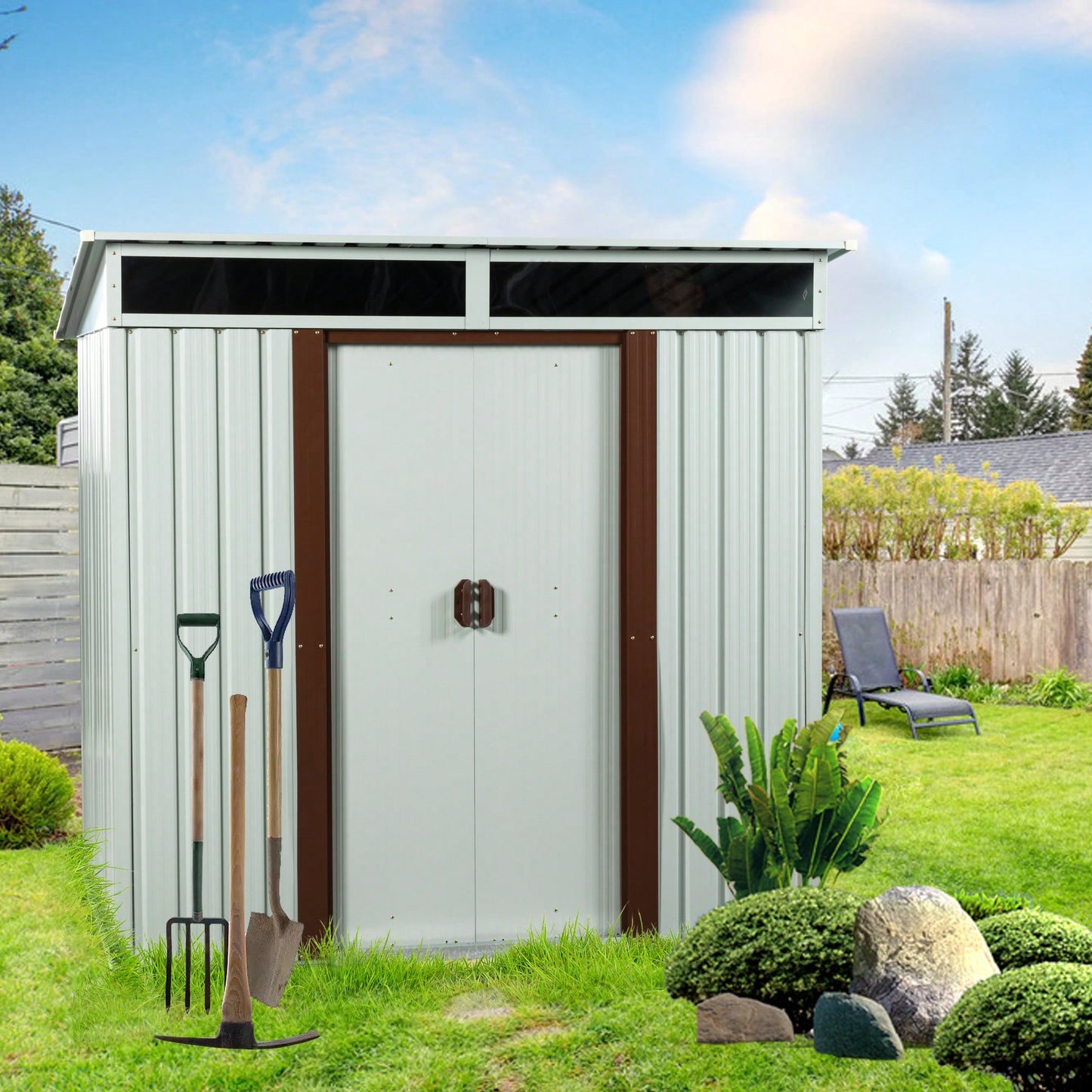 6ft X 5ft White Outdoor Metal Storage Shed For Garden And Tools