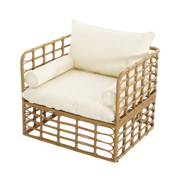 Boho Rattan Accent Chair With Cushions For Stylish Living Room Sunroom Or Patio Relaxation