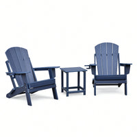 Folding Outdoor Adirondack Chair Set Of 2 With Table, All-Weather HDPE Ergonomic Fire Pit Chairs For Patio Garden Deck Balcony Navy Blue