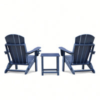 Folding Outdoor Adirondack Chair Set Of 2 With Table, All-Weather HDPE Ergonomic Fire Pit Chairs For Patio Garden Deck Balcony Navy Blue