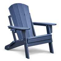 Folding Outdoor Adirondack Chair Set Of 2 With Table, All-Weather HDPE Ergonomic Fire Pit Chairs For Patio Garden Deck Balcony Navy Blue