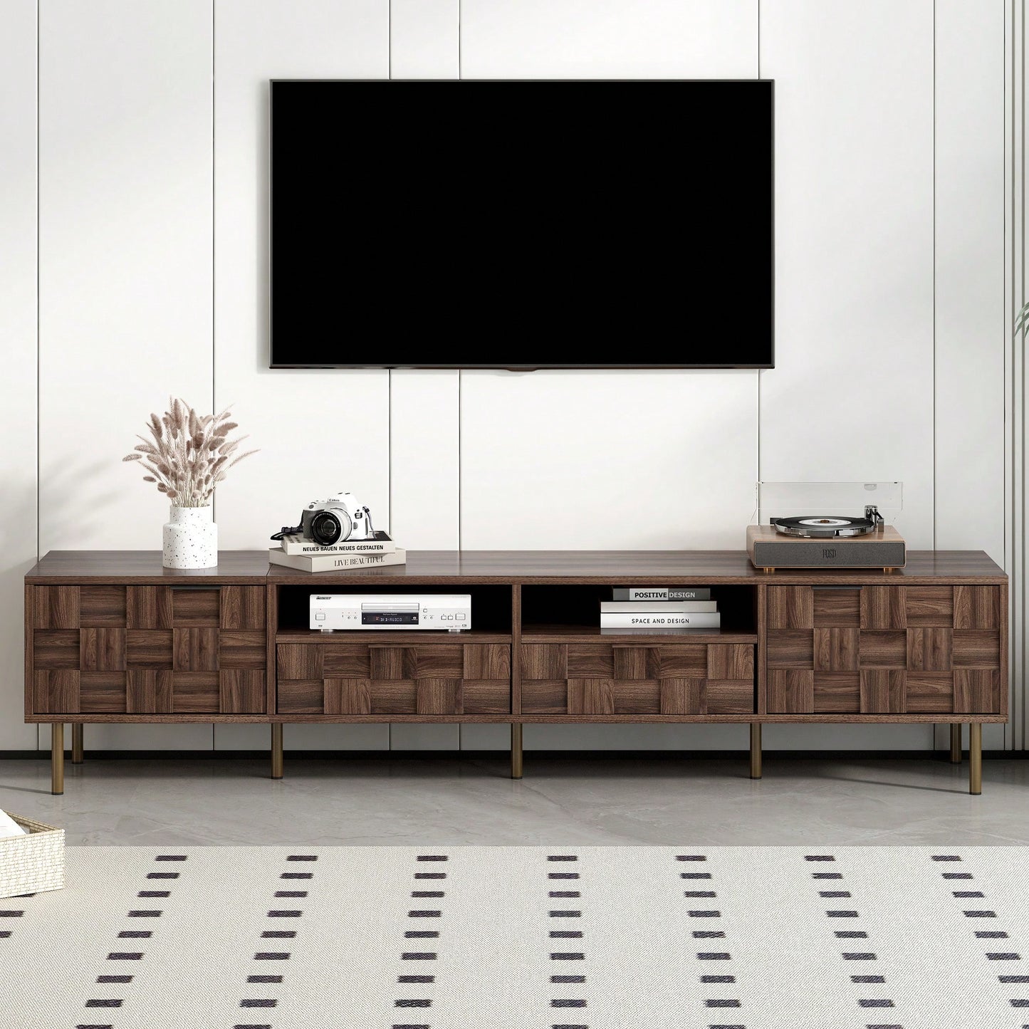 Mid Century Modern TV Stand for TVs Up to 85 Inches with 2 Drawers Stylish Media Console Table for Living Room Bedroom Home Theatre