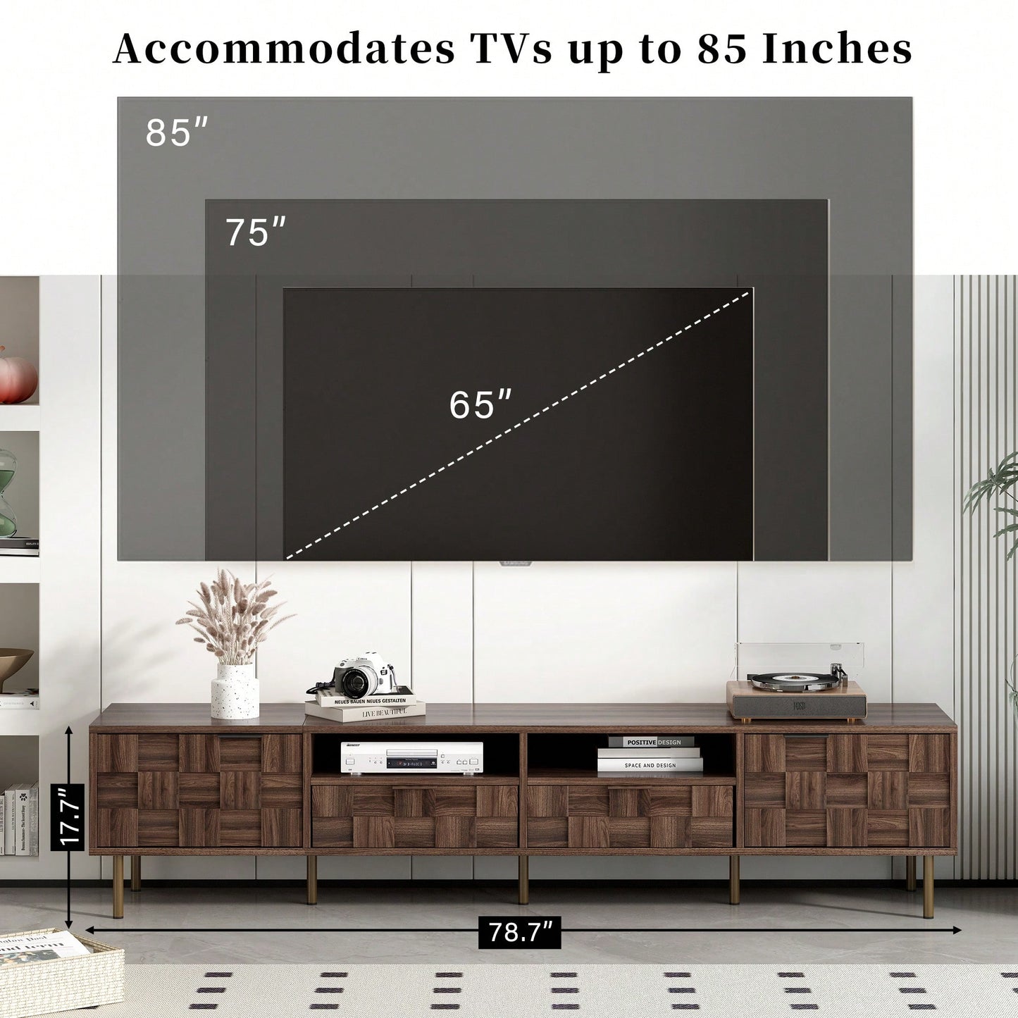 Mid Century Modern TV Stand for TVs Up to 85 Inches with 2 Drawers Stylish Media Console Table for Living Room Bedroom Home Theatre