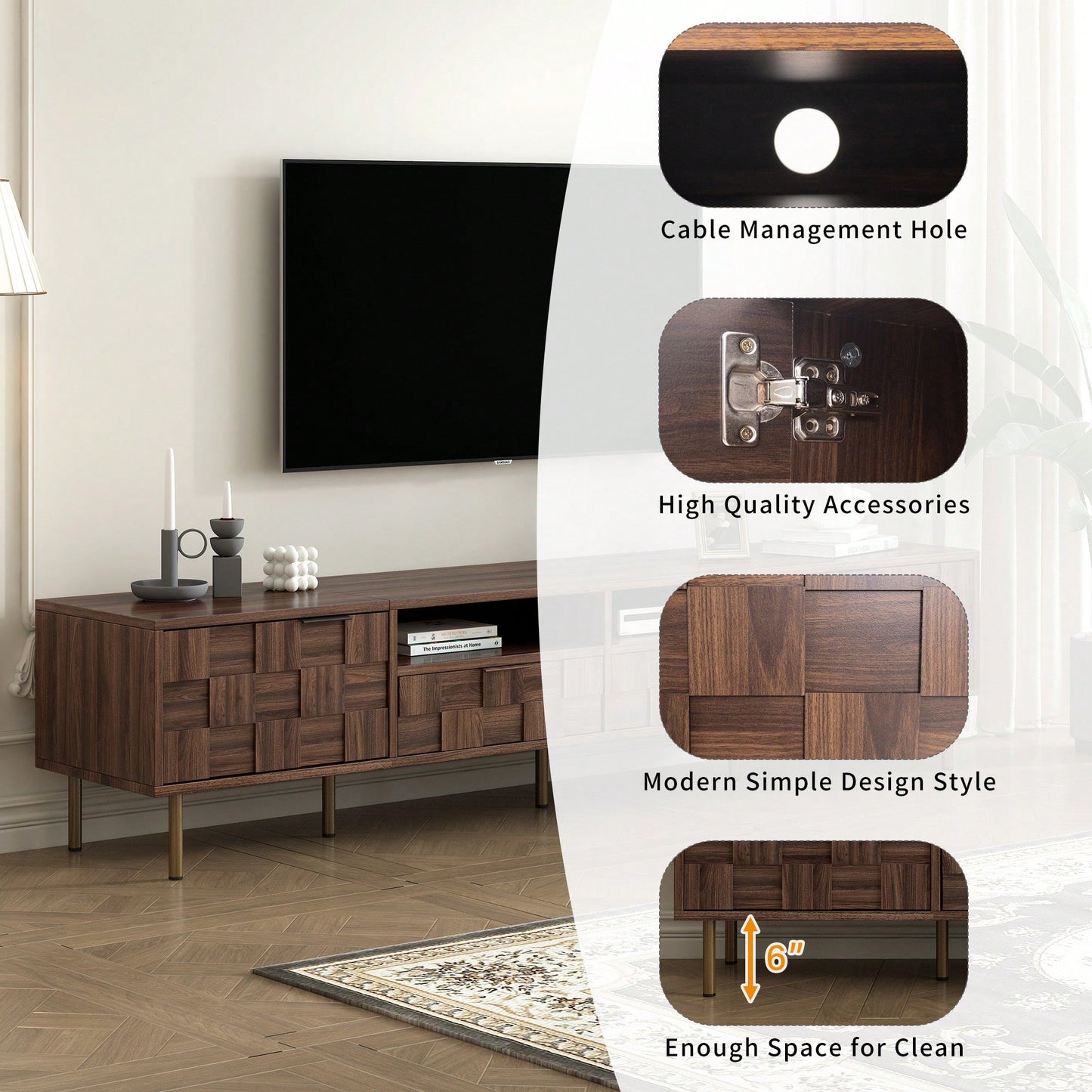 Mid Century Modern TV Stand for TVs Up to 85 Inches with 2 Drawers Stylish Media Console Table for Living Room Bedroom Home Theatre