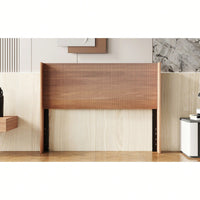 Modern Farmhouse Wing-Back Headboard With Convex Groove Design In Golden Oak For Queen Bed