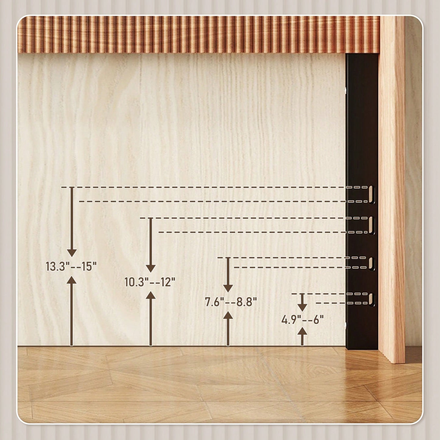 Modern Farmhouse Wing-Back Headboard With Convex Groove Design In Golden Oak For Queen Bed
