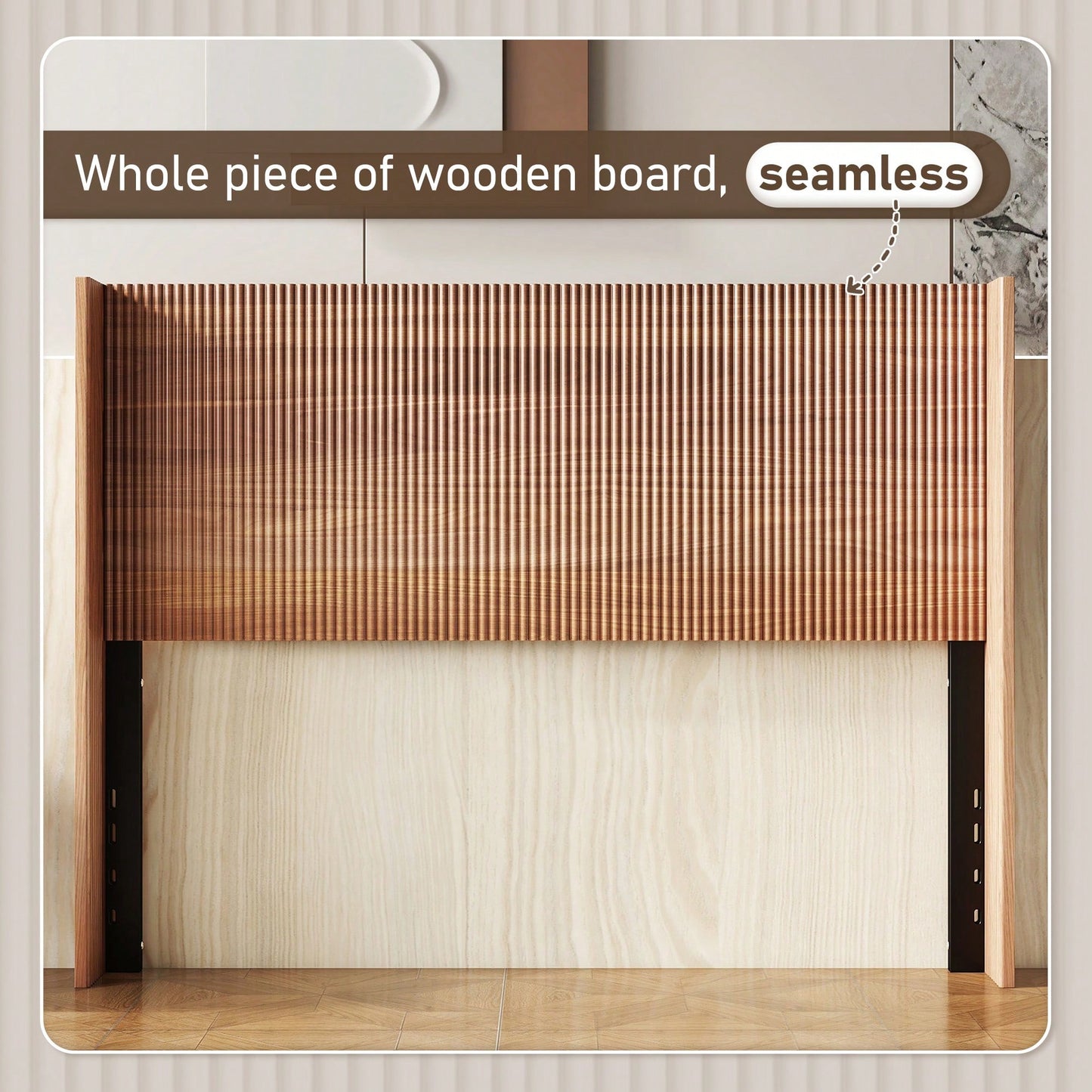 Modern Farmhouse Wing-Back Headboard With Convex Groove Design In Golden Oak For Queen Bed
