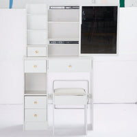 Compact Vanity Table With Cushioned Stool And Extra Large Sliding Mirror For Small Spaces High Capacity Storage Dresser