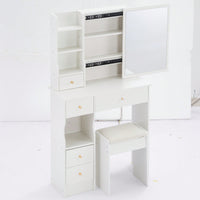 Compact Vanity Table With Cushioned Stool And Extra Large Sliding Mirror For Small Spaces High Capacity Storage Dresser