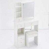 Compact Vanity Table With Cushioned Stool And Extra Large Sliding Mirror For Small Spaces High Capacity Storage Dresser