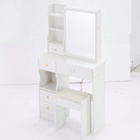 Compact Vanity Table With Cushioned Stool And Extra Large Sliding Mirror For Small Spaces High Capacity Storage Dresser