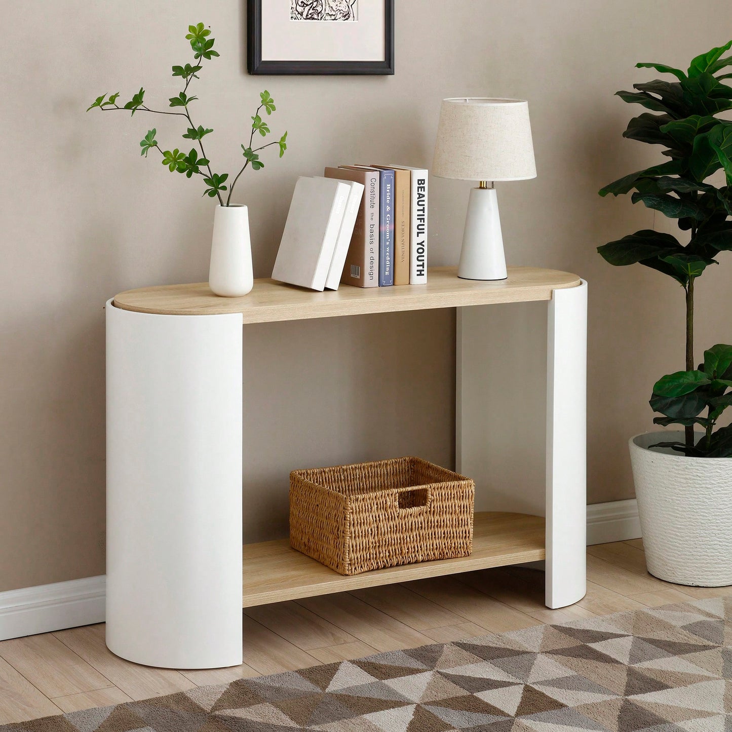 Compact Nightstand With Dual Storage Shelves For Small Spaces In Natural And White Finish