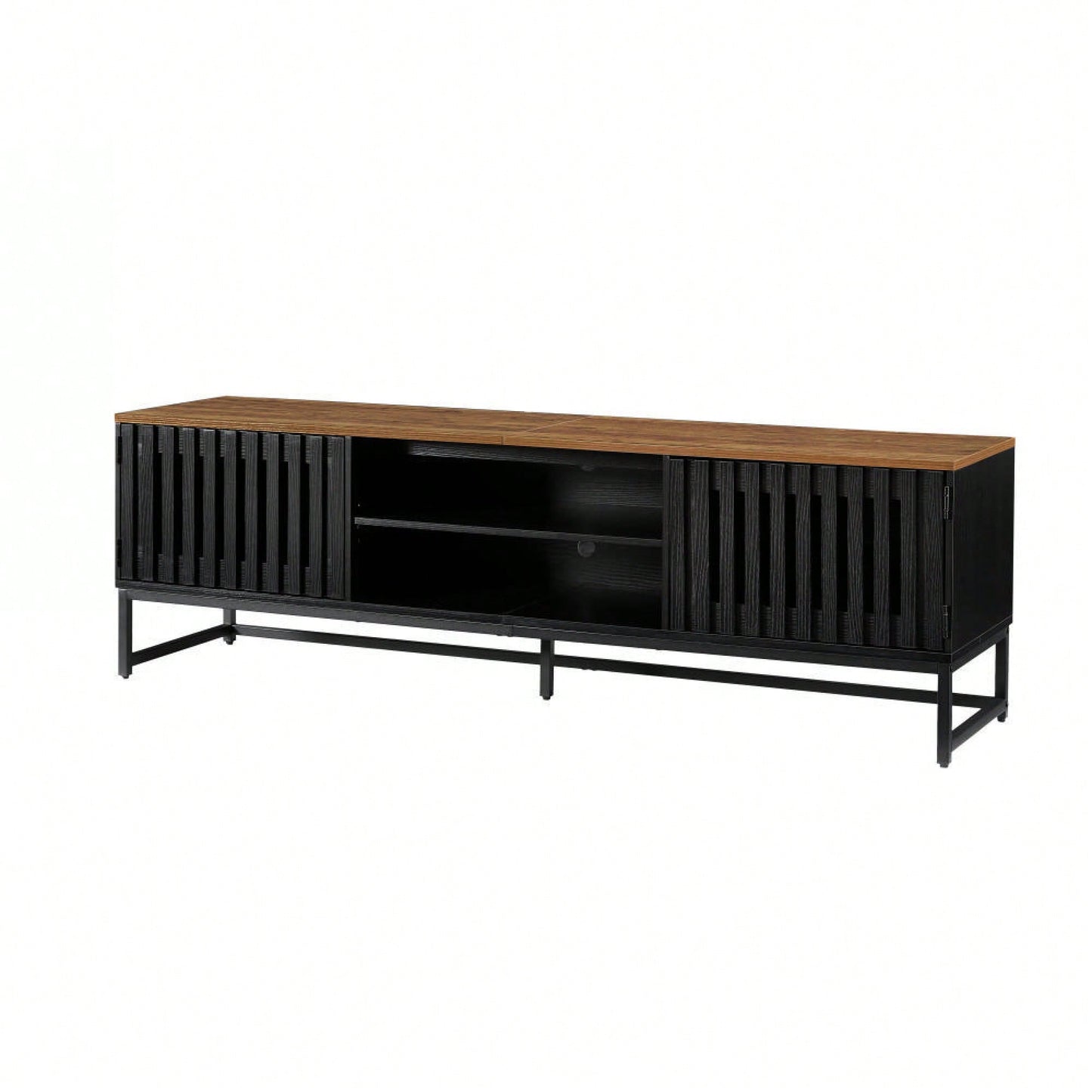 63 Inch Mid Century Modern TV Stand With Slatted Doors Stylish Media Console For Living Room And Bedroom Storage Entertainment Center