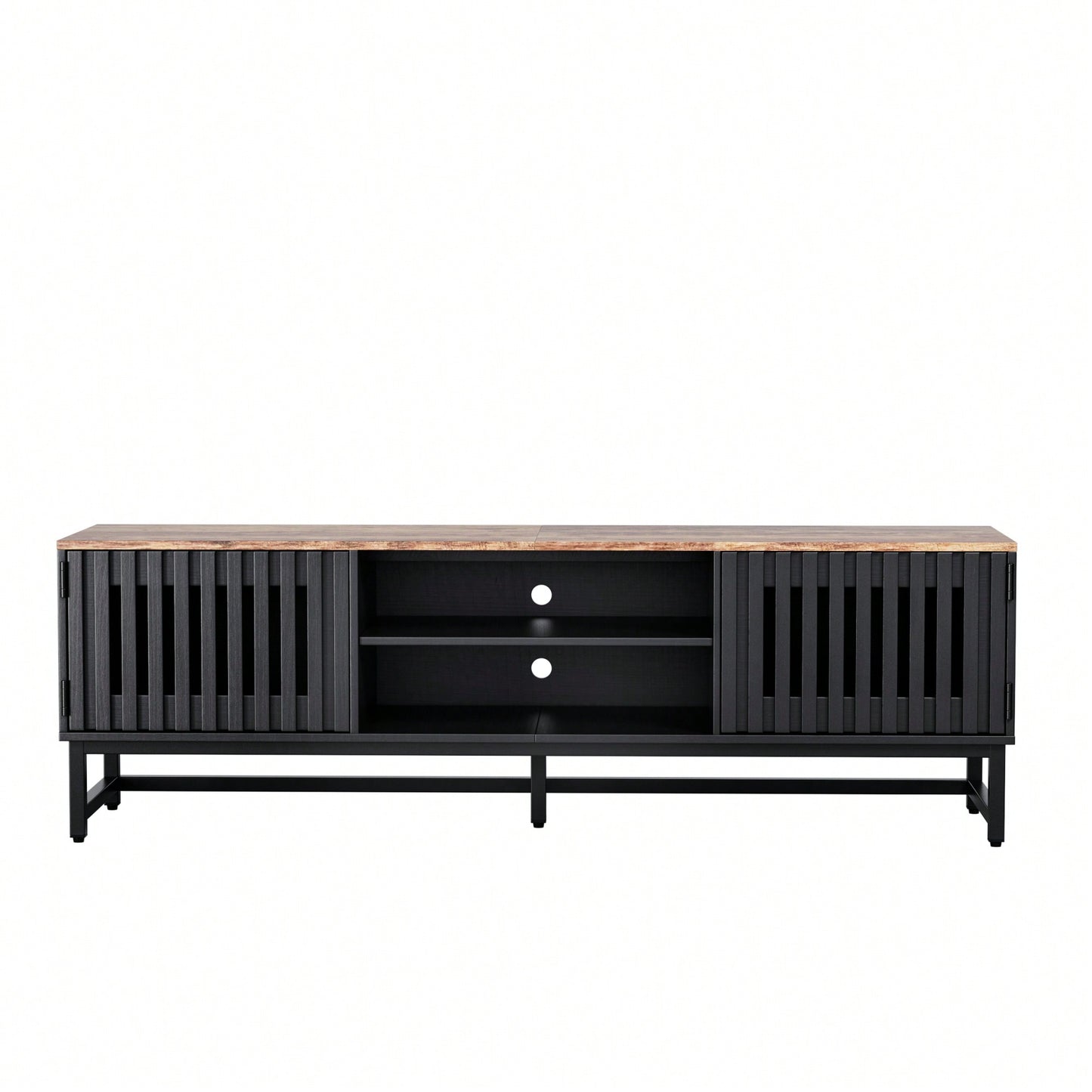 63 Inch Mid Century Modern TV Stand With Slatted Doors Stylish Media Console For Living Room And Bedroom Storage Entertainment Center