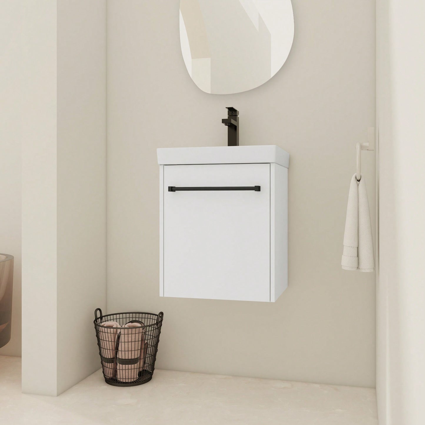 Compact Wall-Mounted Bathroom Vanity With Ceramic Sink And Soft-Close Cabinet Door For Small Spaces