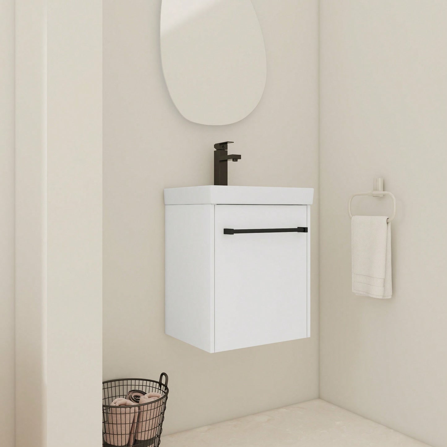 Compact Wall-Mounted Bathroom Vanity With Ceramic Sink And Soft-Close Cabinet Door For Small Spaces