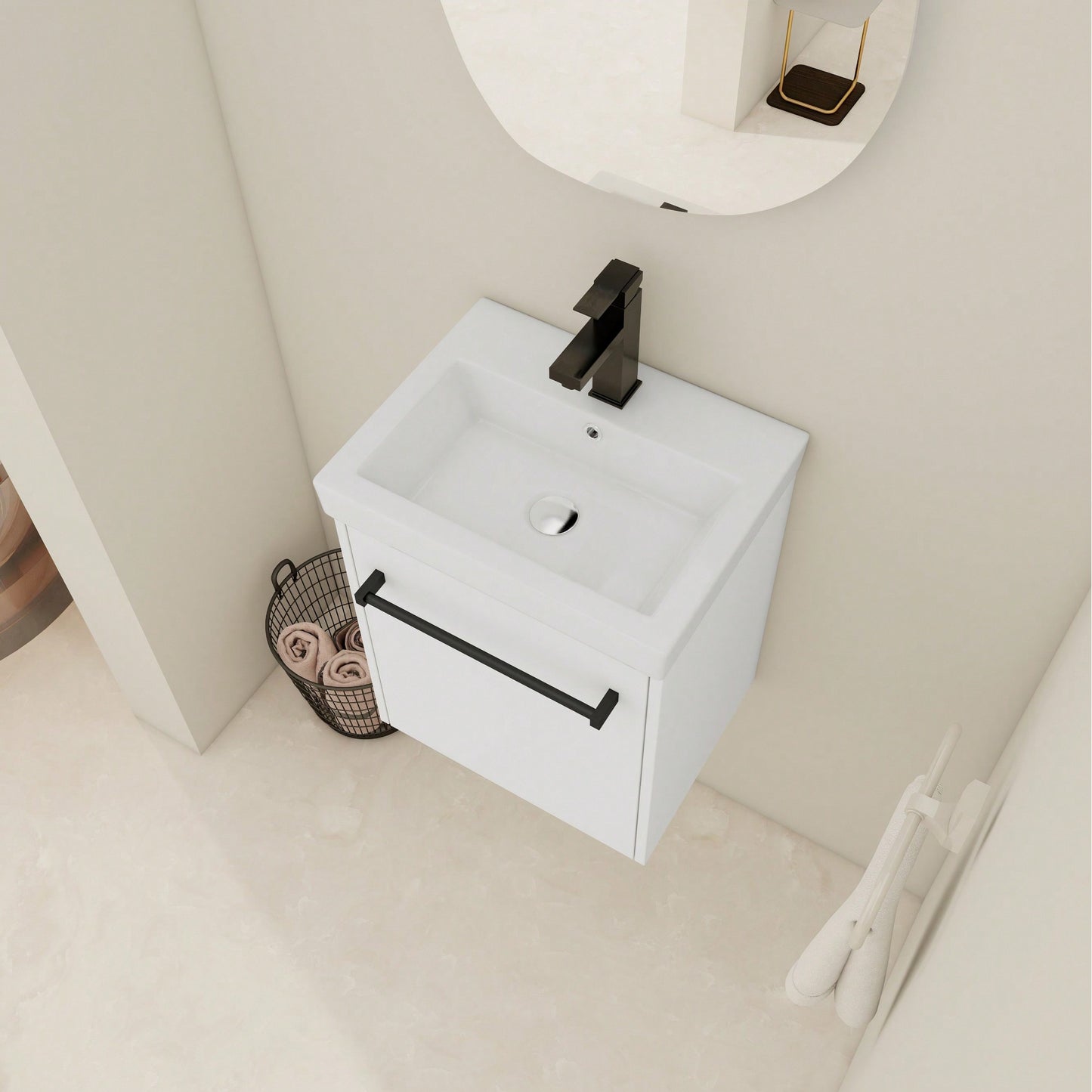 Compact Wall-Mounted Bathroom Vanity With Ceramic Sink And Soft-Close Cabinet Door For Small Spaces