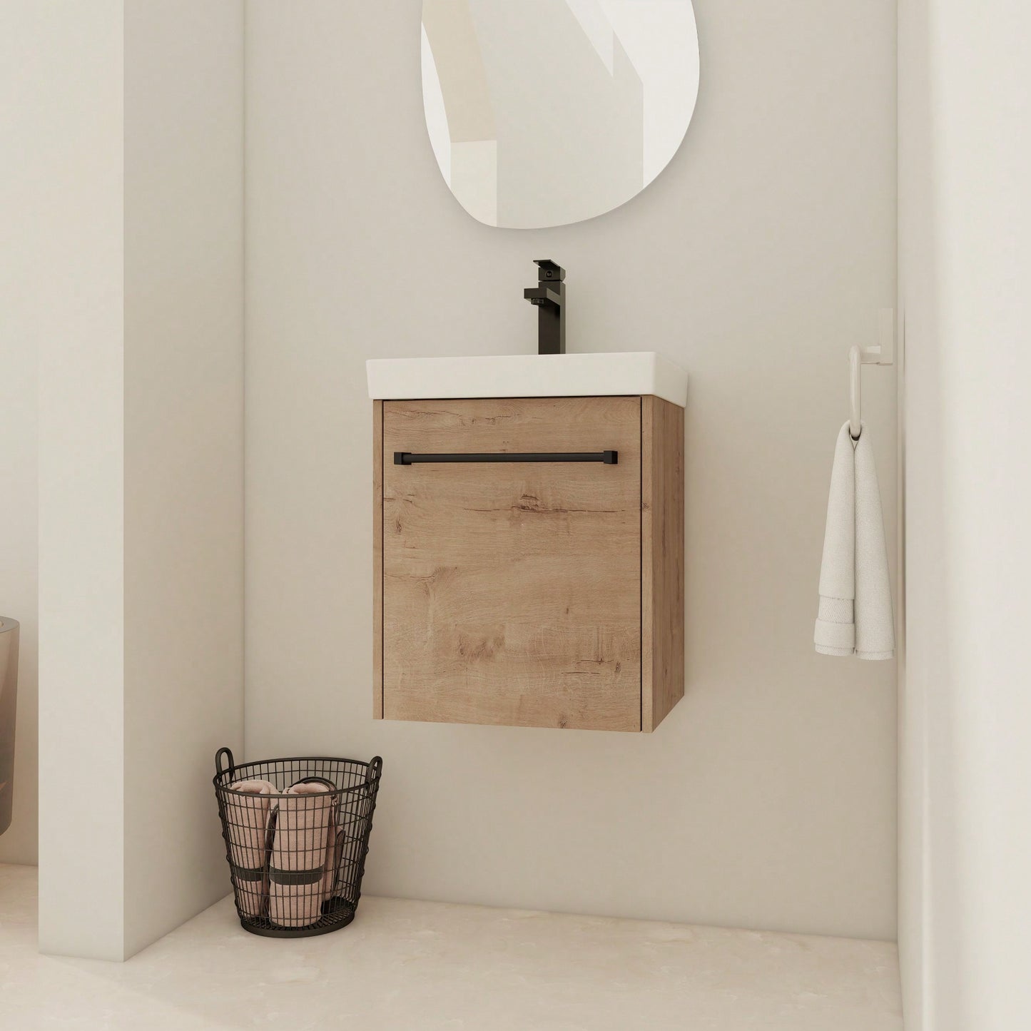 Compact Wall-Mounted Bathroom Vanity With Ceramic Sink And Soft-Close Cabinet Door For Small Spaces