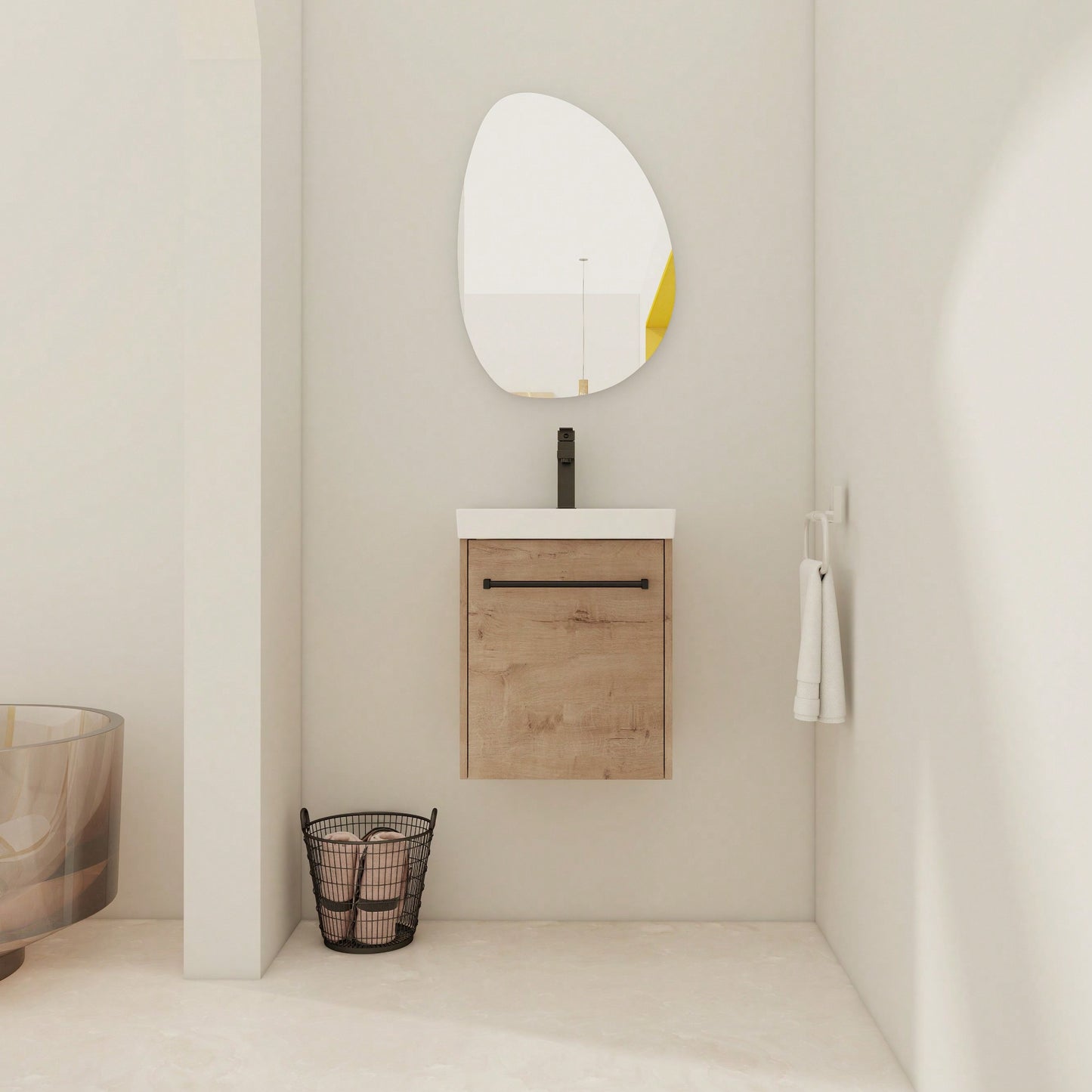 Compact Wall-Mounted Bathroom Vanity With Ceramic Sink And Soft-Close Cabinet Door For Small Spaces