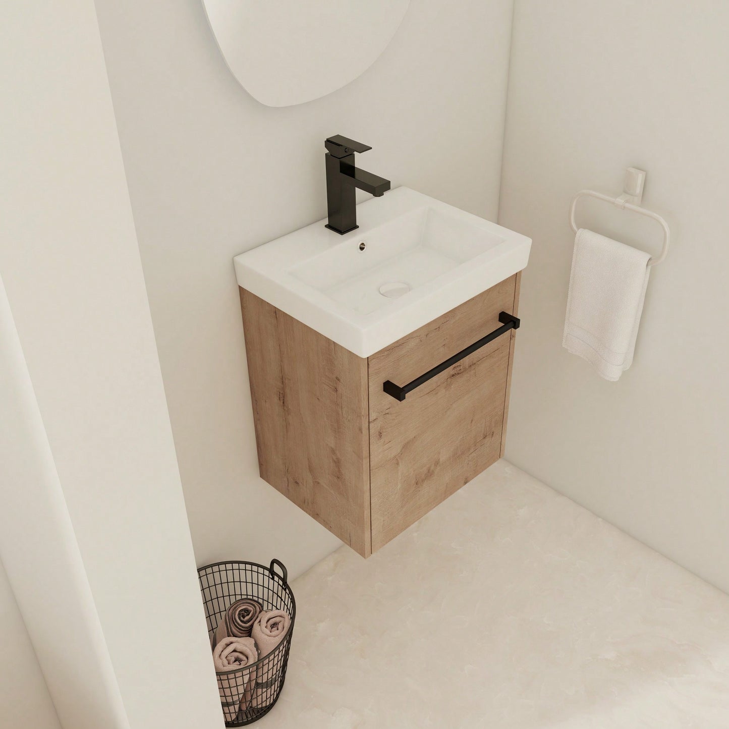 Compact Wall-Mounted Bathroom Vanity With Ceramic Sink And Soft-Close Cabinet Door For Small Spaces