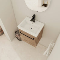 Compact Wall-Mounted Bathroom Vanity With Ceramic Sink And Soft-Close Cabinet Door For Small Spaces