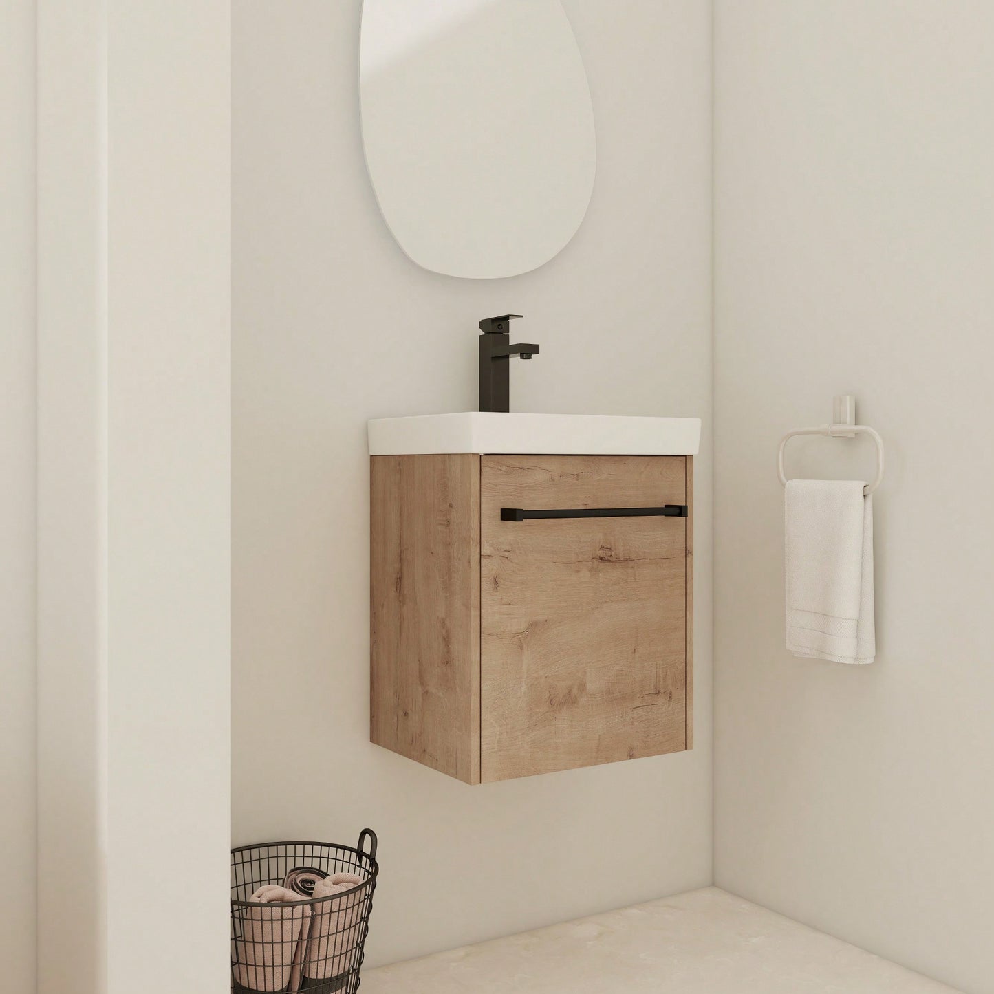 Compact Wall-Mounted Bathroom Vanity With Ceramic Sink And Soft-Close Cabinet Door For Small Spaces