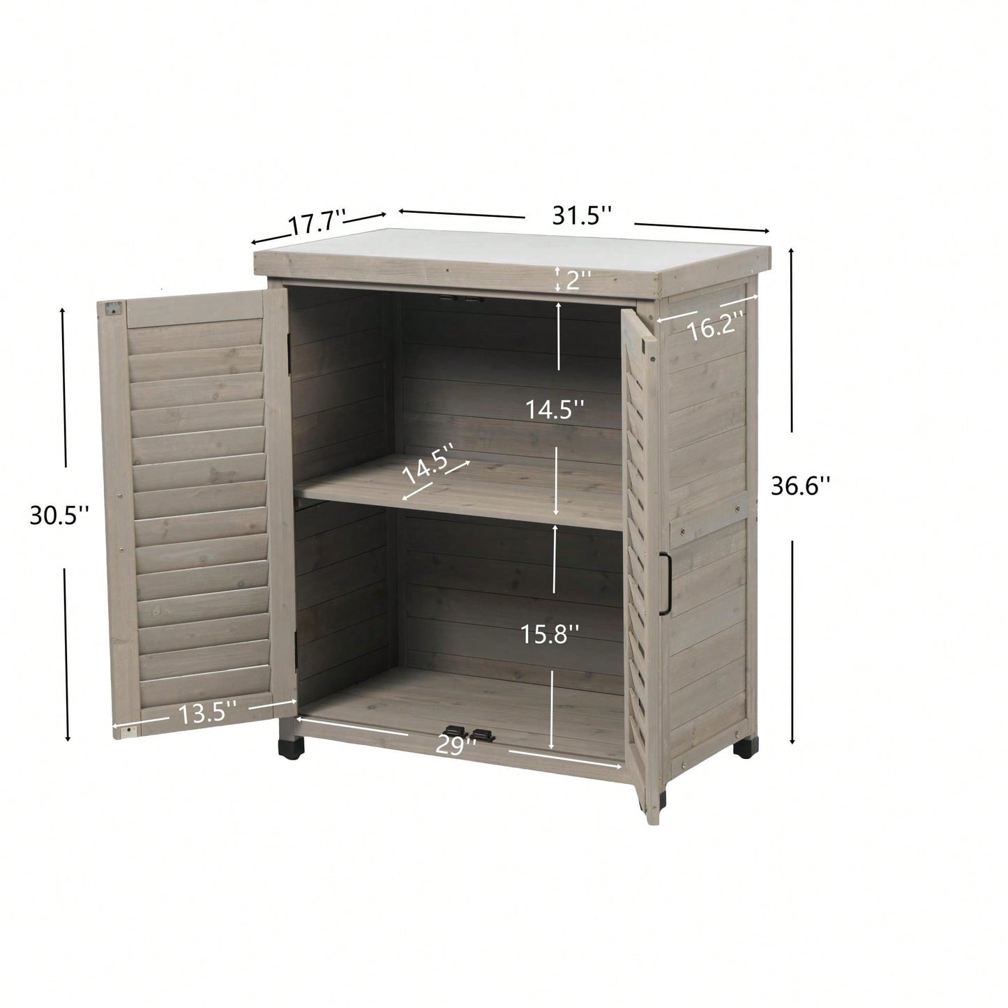 Outdoor Potting Bench With Storage Cabinet And Metal Top For Garden Patio Workstation