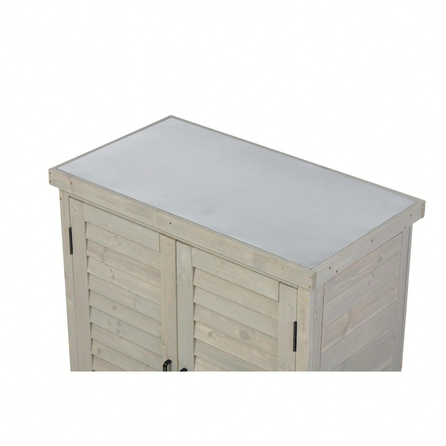 Outdoor Potting Bench With Storage Cabinet And Metal Top For Garden Patio Workstation