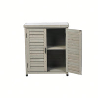 Outdoor Potting Bench With Storage Cabinet And Metal Top For Garden Patio Workstation