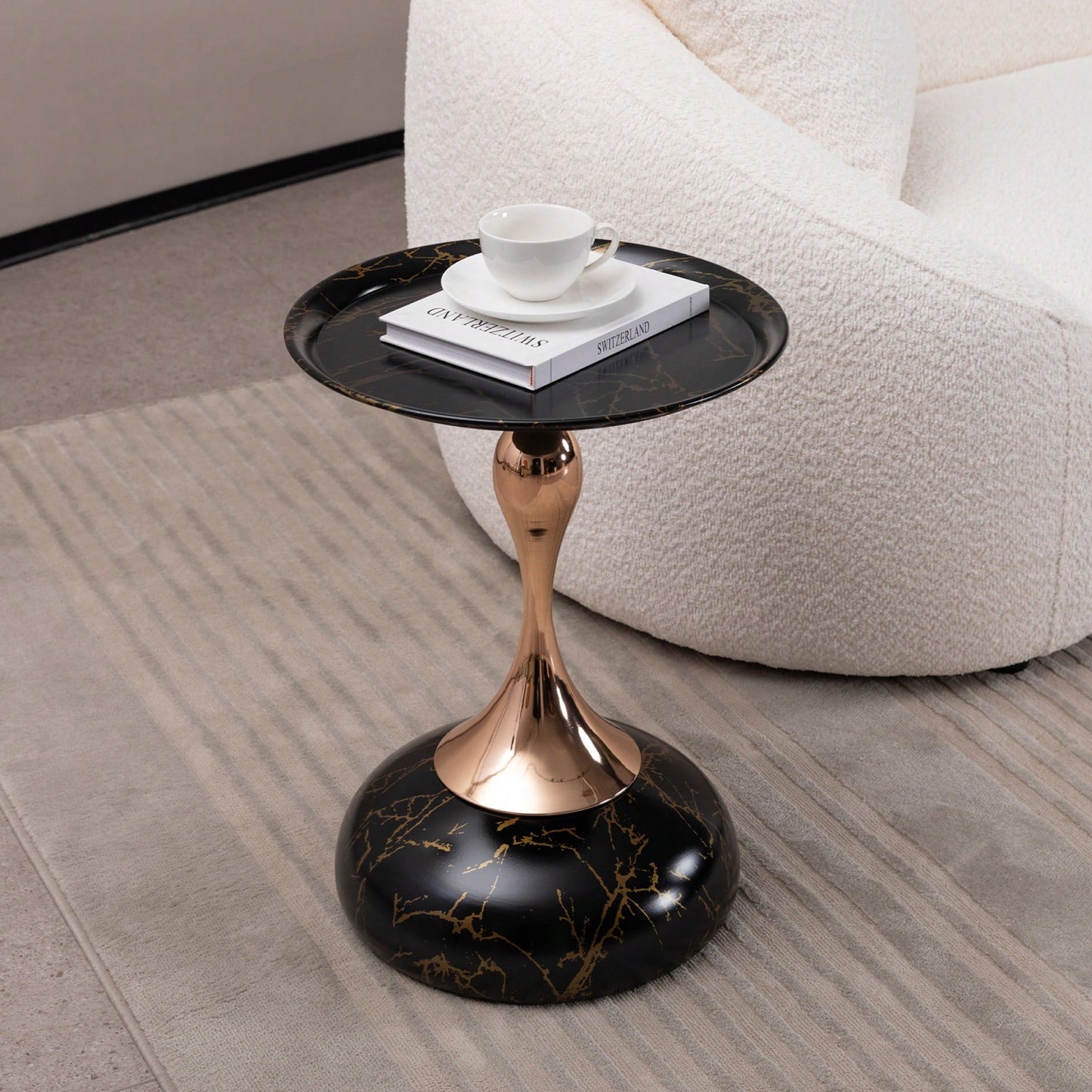 Modern Round Metal Pedestal Accent Table For Small Spaces Stylish Minimalist Side Table Ideal For Living Room And Martini Decor