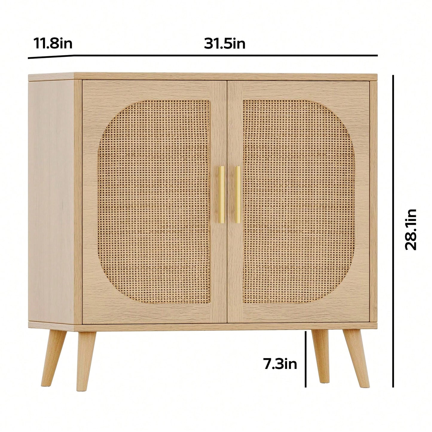 Natural Wood Accent Cabinet with Storage for Bathroom or Living Room, Two Doors and Four Compartments, Stylish Sideboard for Hallway