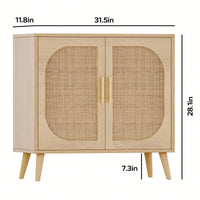 Natural Wood Accent Cabinet with Storage for Bathroom or Living Room, Two Doors and Four Compartments, Stylish Sideboard for Hallway