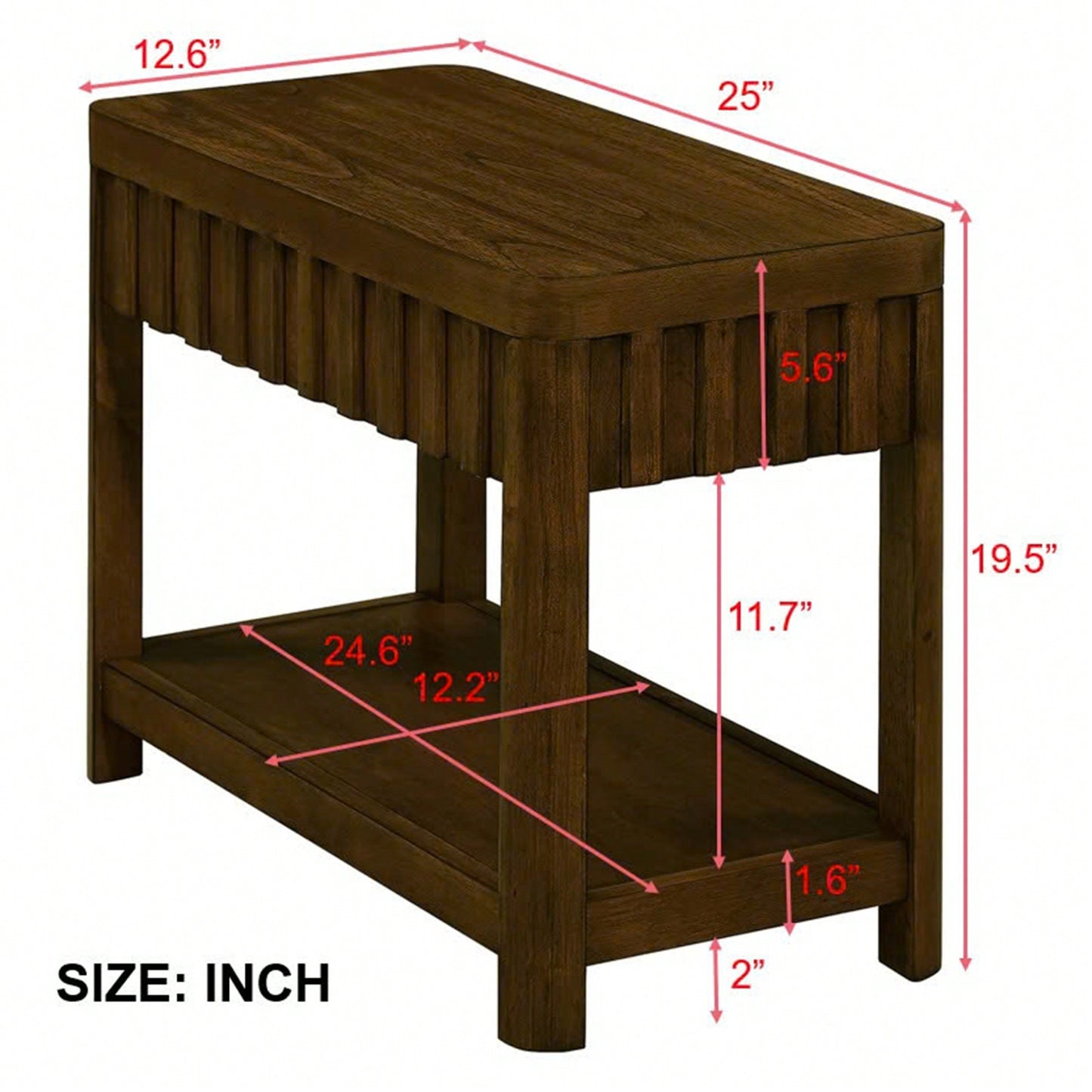 25 Inch Rectangular Farmhouse End Table With Storage Shelf Solid Wood Legs For Living Room Bedroom Office Walnut Finish