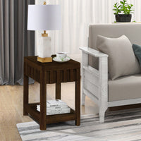 25 Inch Rectangular Farmhouse End Table With Storage Shelf Solid Wood Legs For Living Room Bedroom Office Walnut Finish