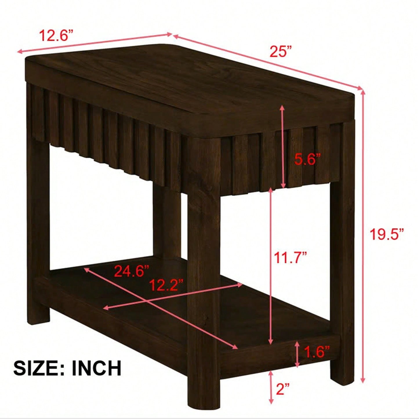 25 Inch Rectangular Farmhouse End Table With Storage Shelf Solid Wood Legs For Living Room Bedroom Office Walnut Finish