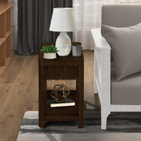 25 Inch Rectangular Farmhouse End Table With Storage Shelf Solid Wood Legs For Living Room Bedroom Office Walnut Finish