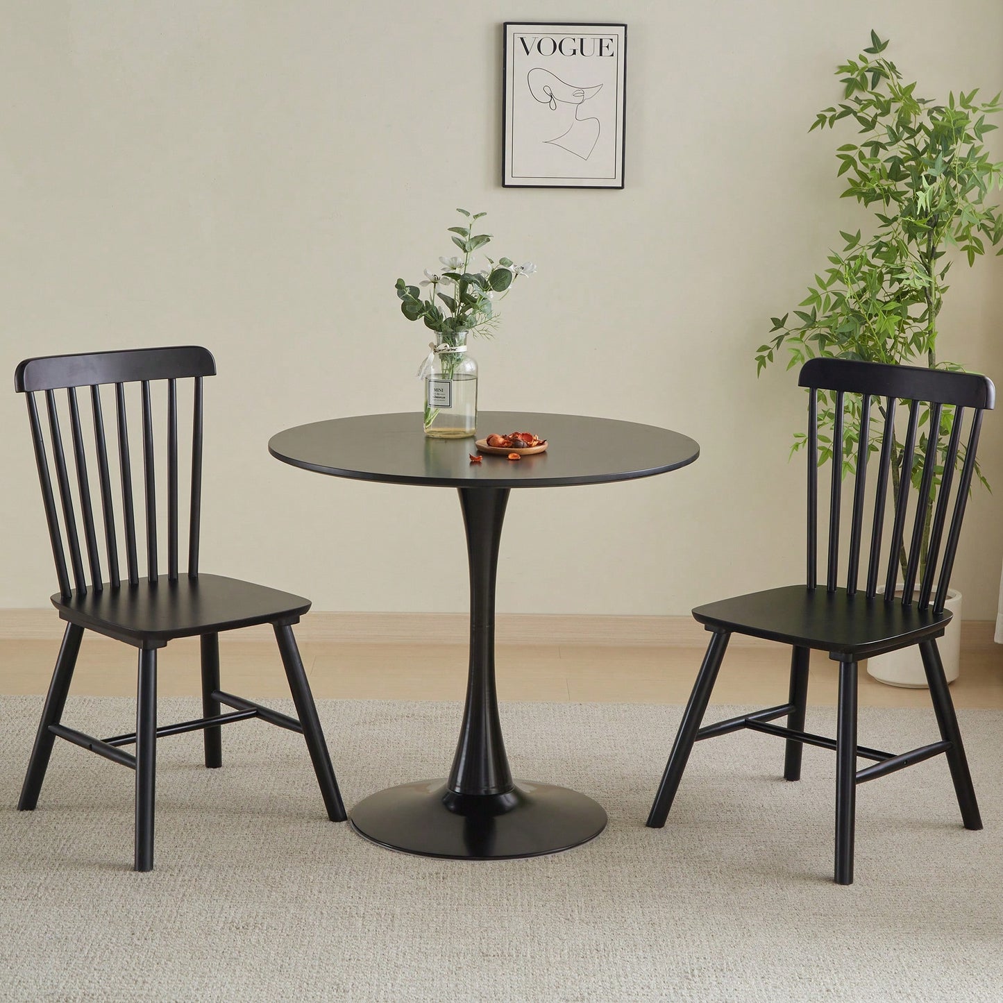 Modern Round Black Pedestal Dining Table 31.5" For Small Spaces Perfect For 2 To 4 People