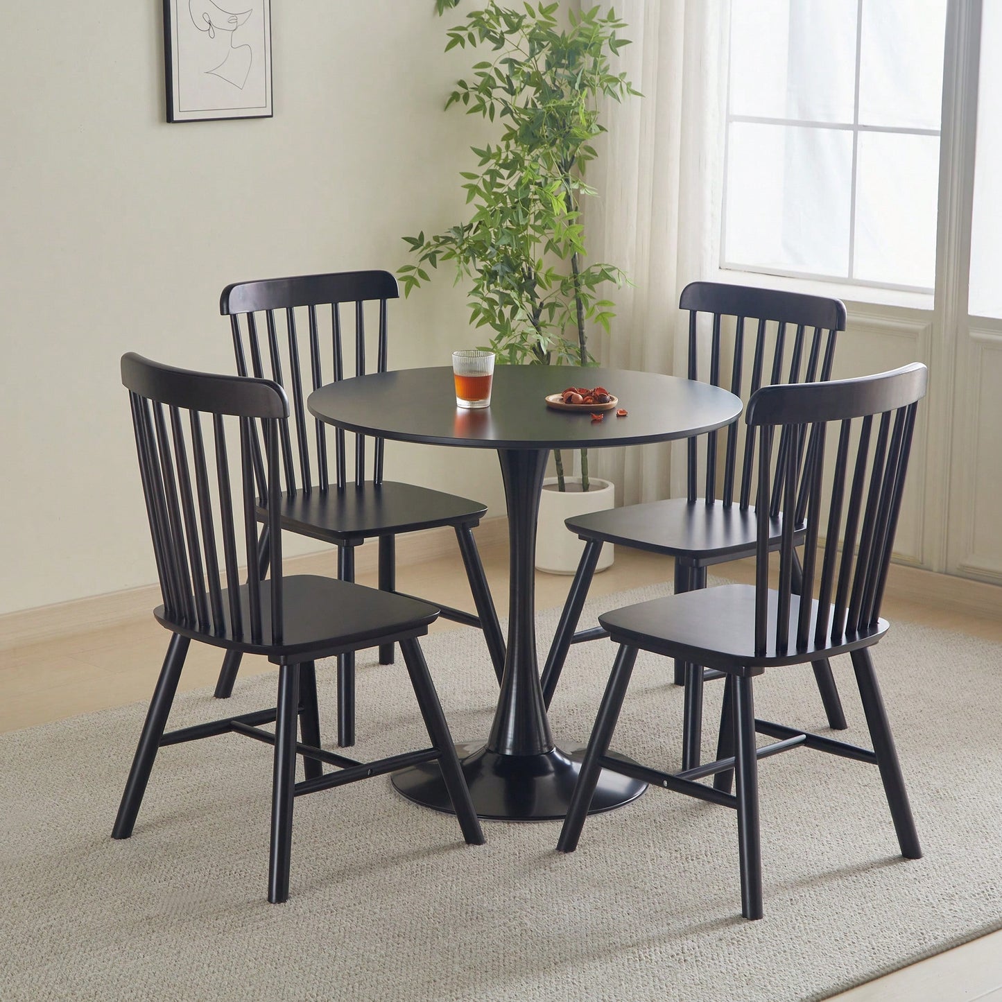 Modern Round Black Pedestal Dining Table 31.5" For Small Spaces Perfect For 2 To 4 People