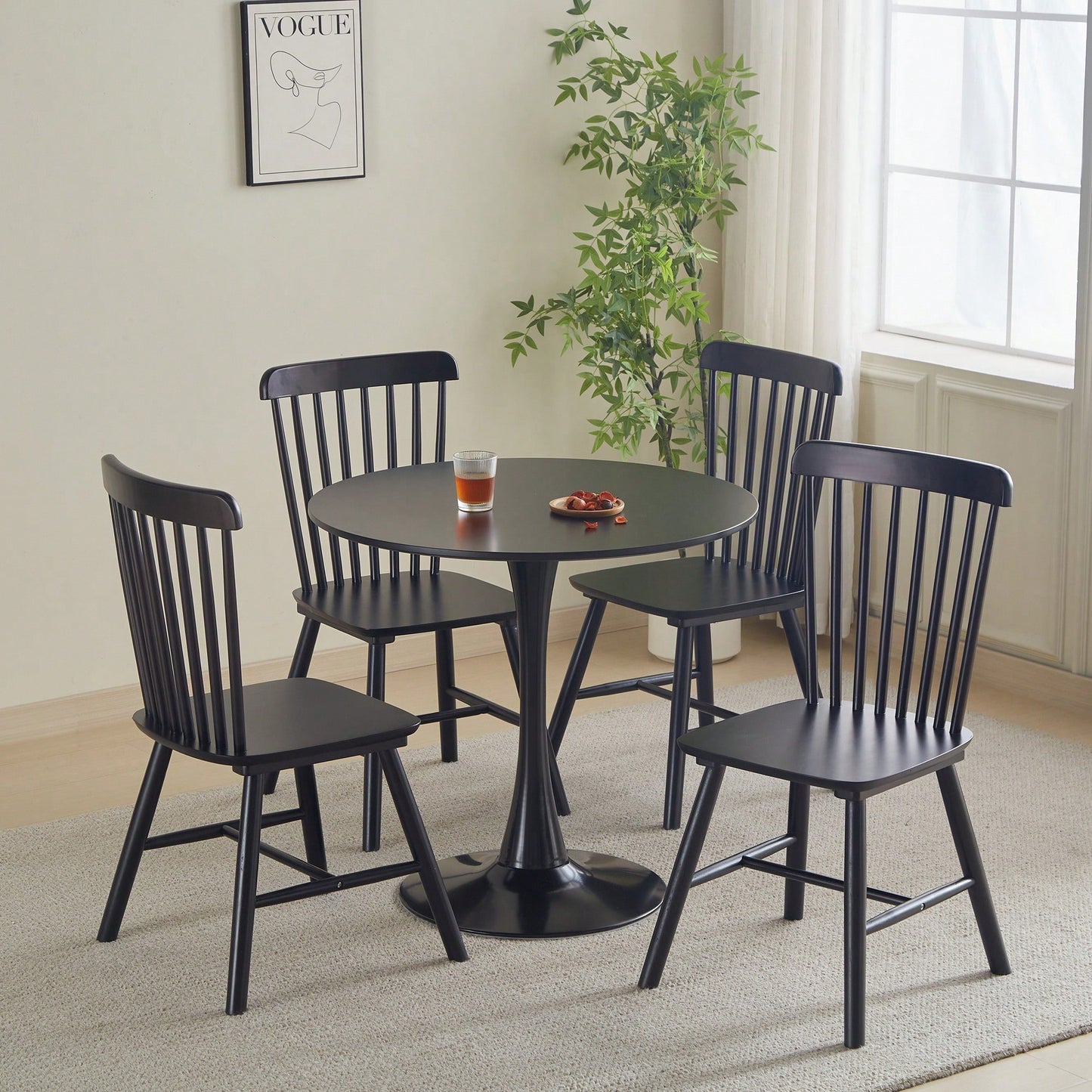 Modern Round Black Pedestal Dining Table 31.5" For Small Spaces Perfect For 2 To 4 People