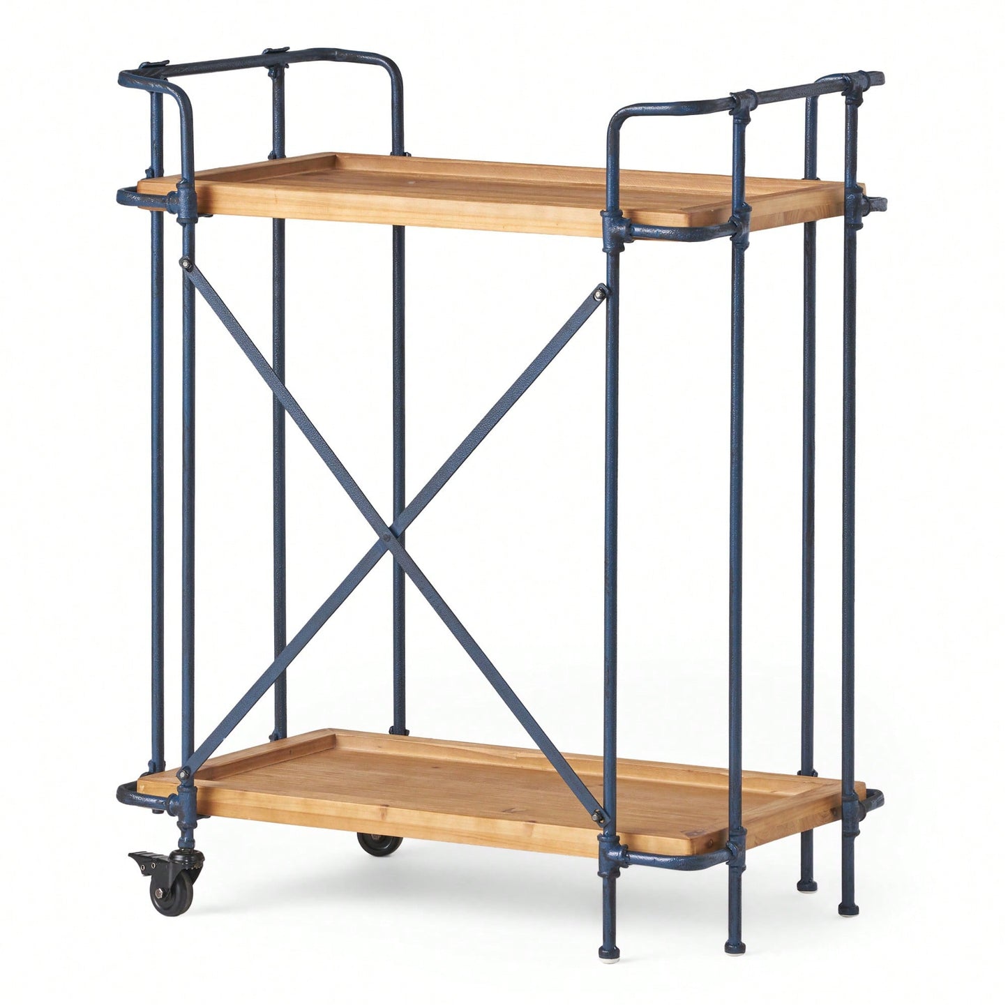 Elegant Wooden Pipe Bar Cart With Wheels For Stylish Entertaining