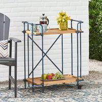 Elegant Wooden Pipe Bar Cart With Wheels For Stylish Entertaining