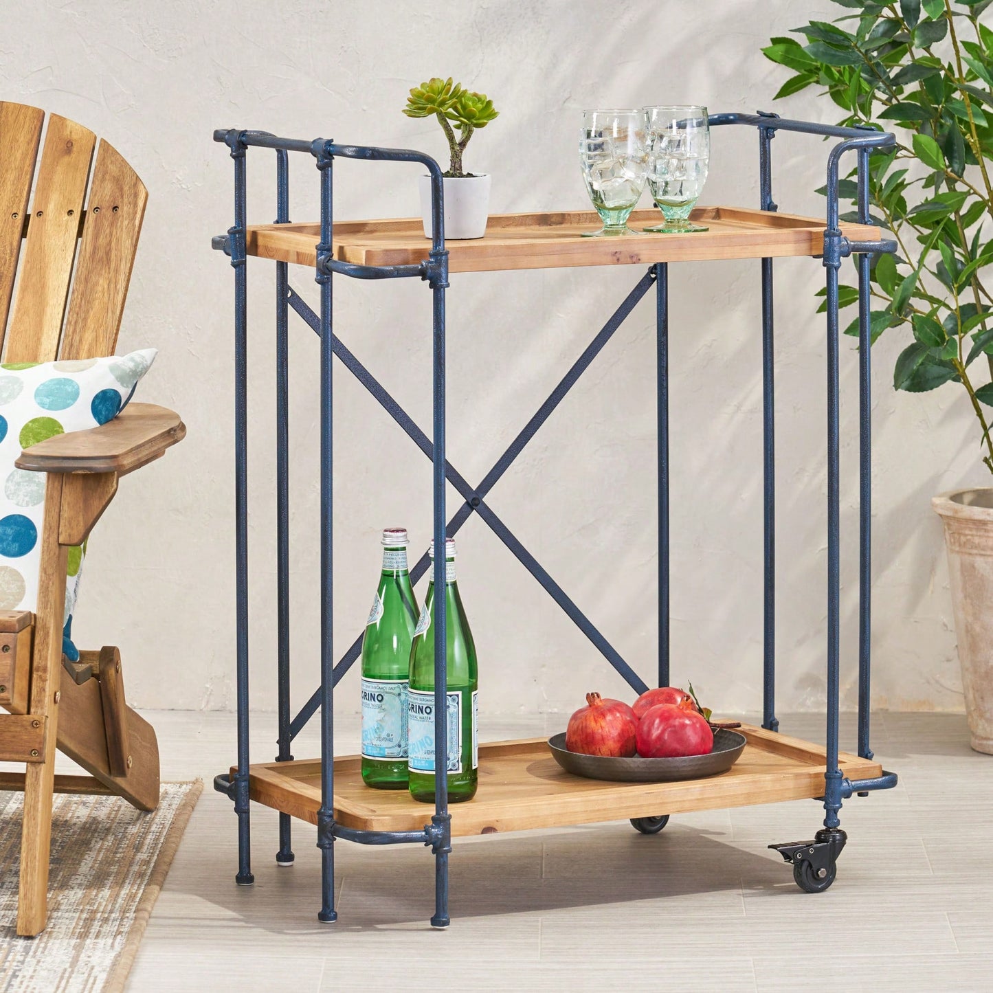 Elegant Wooden Pipe Bar Cart With Wheels For Stylish Entertaining