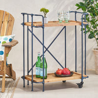 Elegant Wooden Pipe Bar Cart With Wheels For Stylish Entertaining