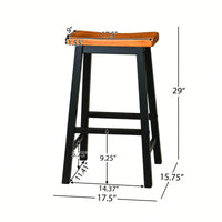 Set Of 2, 29 Inch Wooden Saddle Stool For Kitchen Or Bar Seating