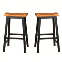 Set Of 2, 29 Inch Wooden Saddle Stool For Kitchen Or Bar Seating