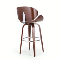 30 Inch Mid-Century Modern Upholstered Swivel Barstool In Walnut And Cognac Finish