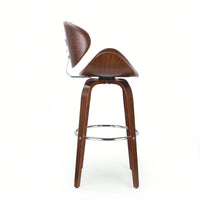 30 Inch Mid-Century Modern Upholstered Swivel Barstool In Walnut And Cognac Finish