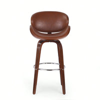 30 Inch Mid-Century Modern Upholstered Swivel Barstool In Walnut And Cognac Finish