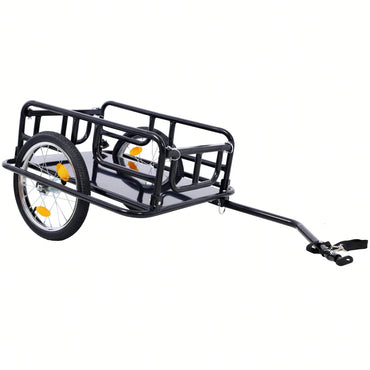 Foldable Bike Cargo Trailer With Universal Hitch 16 Inch Wheels Large Storage Capacity Bicycle Wagon With Reflectors