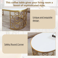 Contemporary Oval Coffee Table With Decorative Cut-Out Metal Frame 47.2 Inches